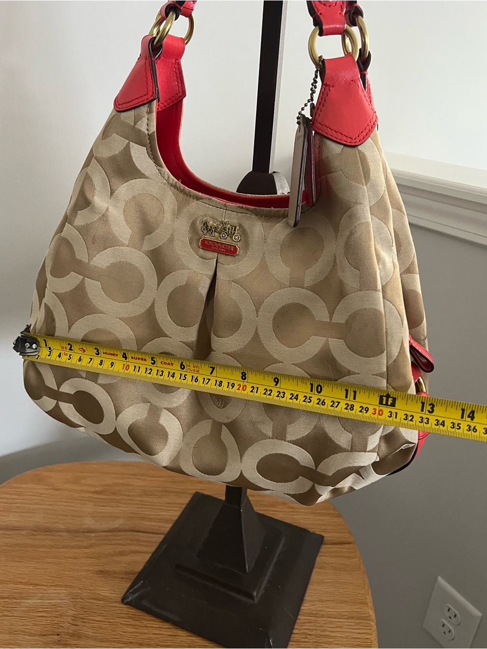 Coach Madison Op Art Maggie Hobo Bag – Khaki/Coral - Picture 13 of 14